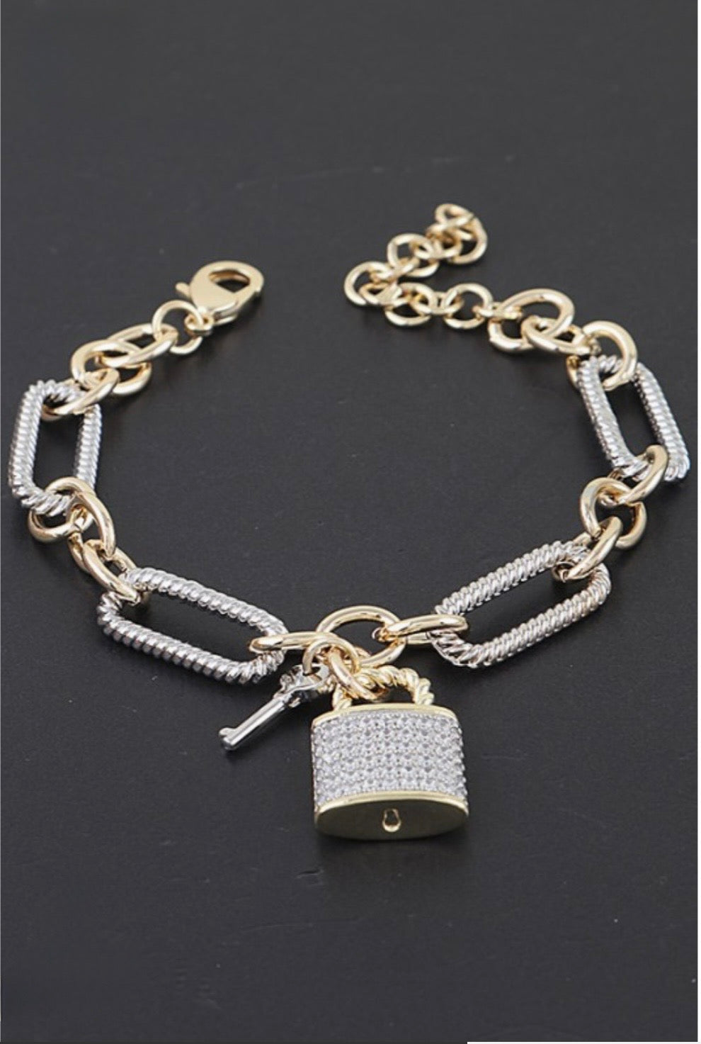 2 Toned Lock Chain Bracelet