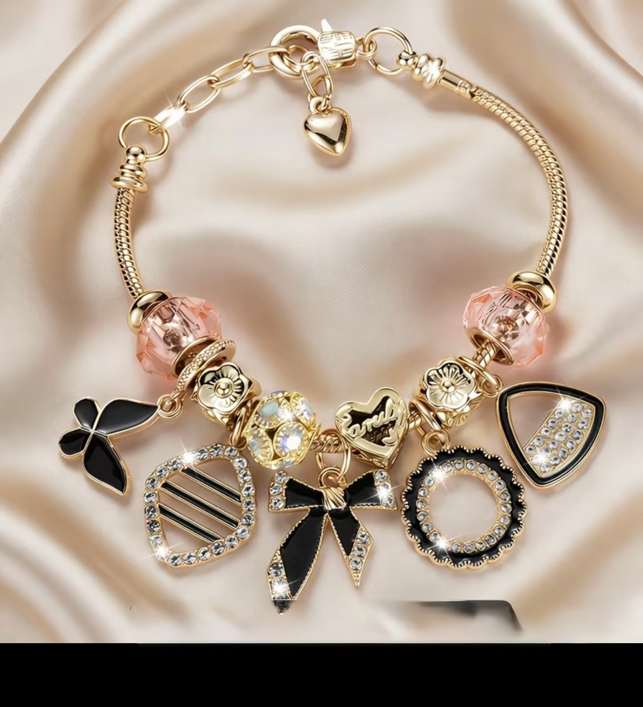 Black Bow Charm Bracelet