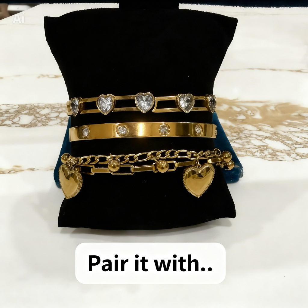18K Gold Plated Heart Bangle