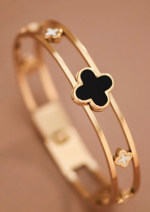 18K Gold Plated Clover Stainless Steel Bangle